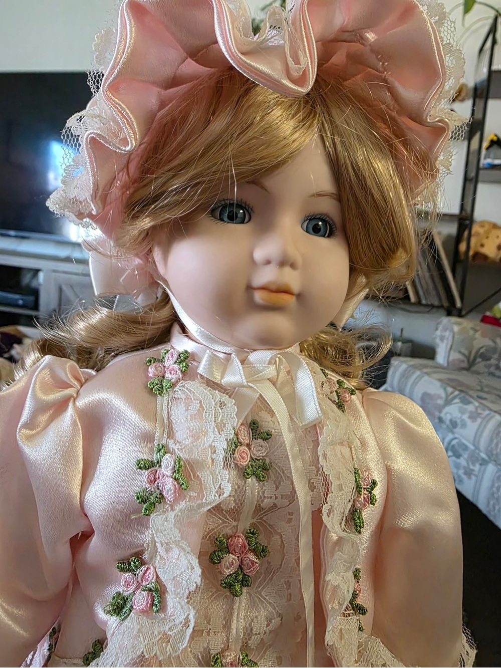 Porcelain Collector Doll in Pink Lace Dress